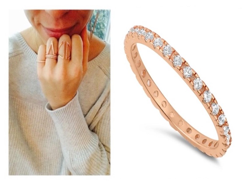 2mm CZ Rose Gold Plated Eternity Stackable Stacking Bridal Ring Band 925 Size 9