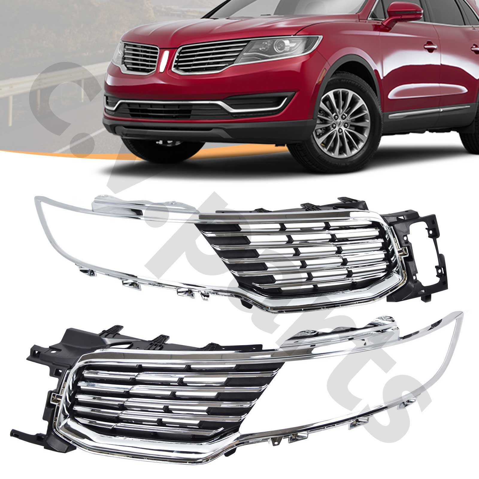For 2016-2018 Lincoln MKX Front Upper Grille Insert Chrome Black Left Right 2PCS