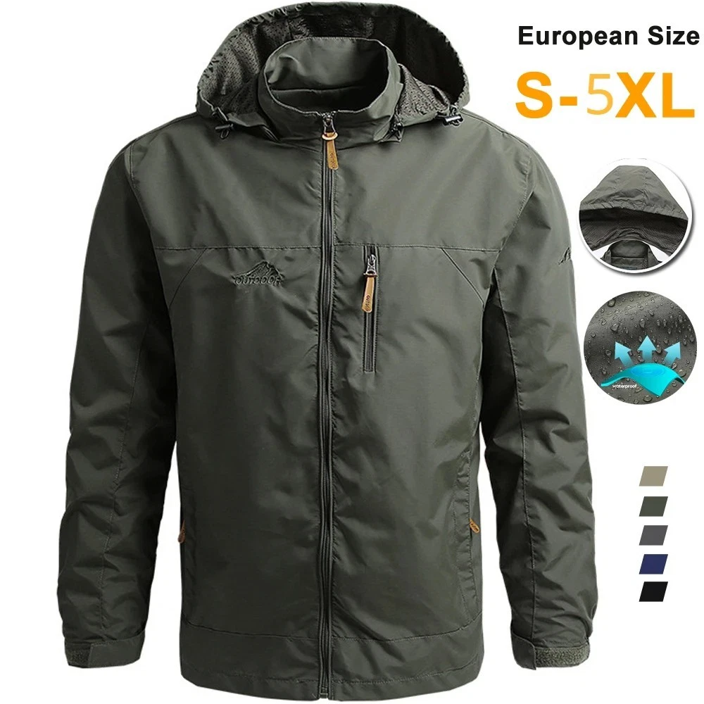 Mens Waterproof Windbreaker Rain Jacket Hooded Soft Shell Outdoor Grey Coat
