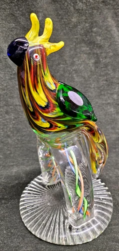 MURANO ART GLASS  Large Multi-color Thick Heavy Glass Parrot Bird EXCELLENT
