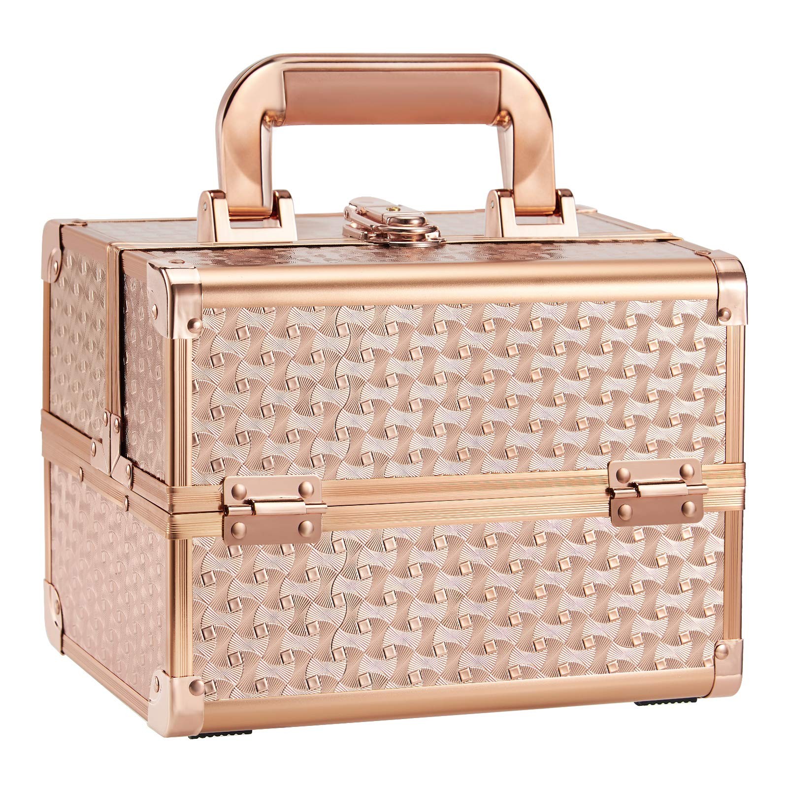 Portable Beauty Train Case for Women - Cosmetic & Jewelry Organizer Storage Box  