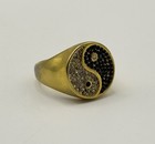 Yin Yang Ring Gold Tone Black Clear Stones Size W Statement Ring