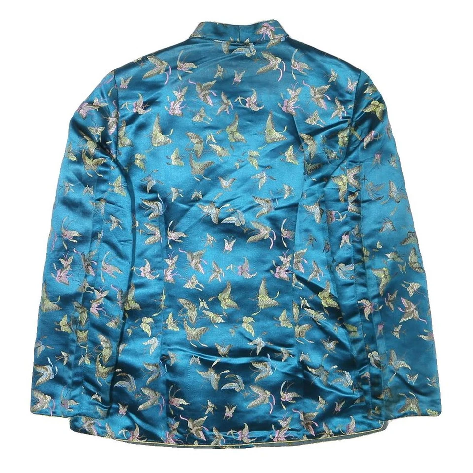 YI FANG Womens Blue Button Jacket S Polyester Blend Butterfly Pattern Elegant - Image 3 of 4