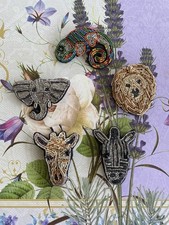Handcrafted Wire Bullion Brooch Lot, Chameleon, Elephant, Zebra, Giraffe, Lion