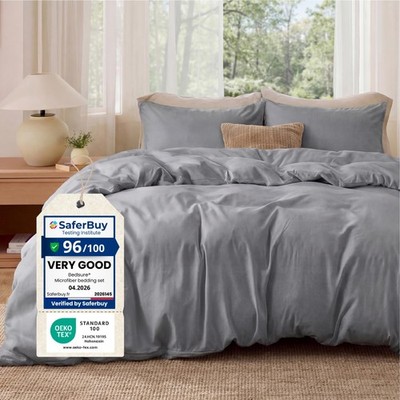 Bedsure Doppel Bettbezug Set - Gebürstetes Mikrofaser Double (200x200cm), Grau 
