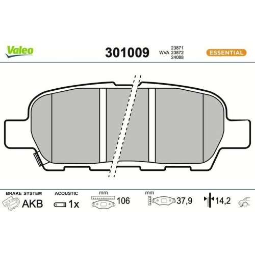 1X Bremsbelagsatz, Scheibenbremse Valeo 301009 Passend FüR Nissan Infiniti-image