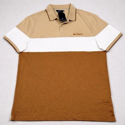 NWT Ben Sherman Polo L Colorblock Brown Tan White Golf Preppy Casual *READ