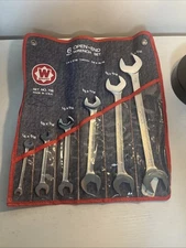 NOS Wright Tools 6 Pc No 736 Angeled Double Open End Wrench Set W/Roll Bag
