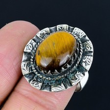Classic Tiger Eye Gemstone Handmade 925 Sterling Silver Jewelry Ring Size 7