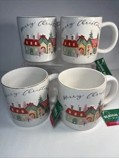 NEW Hobby Lobby Sleigh Bell Bistro Christmas Village& Trees Coffee Mugs Set Of 4