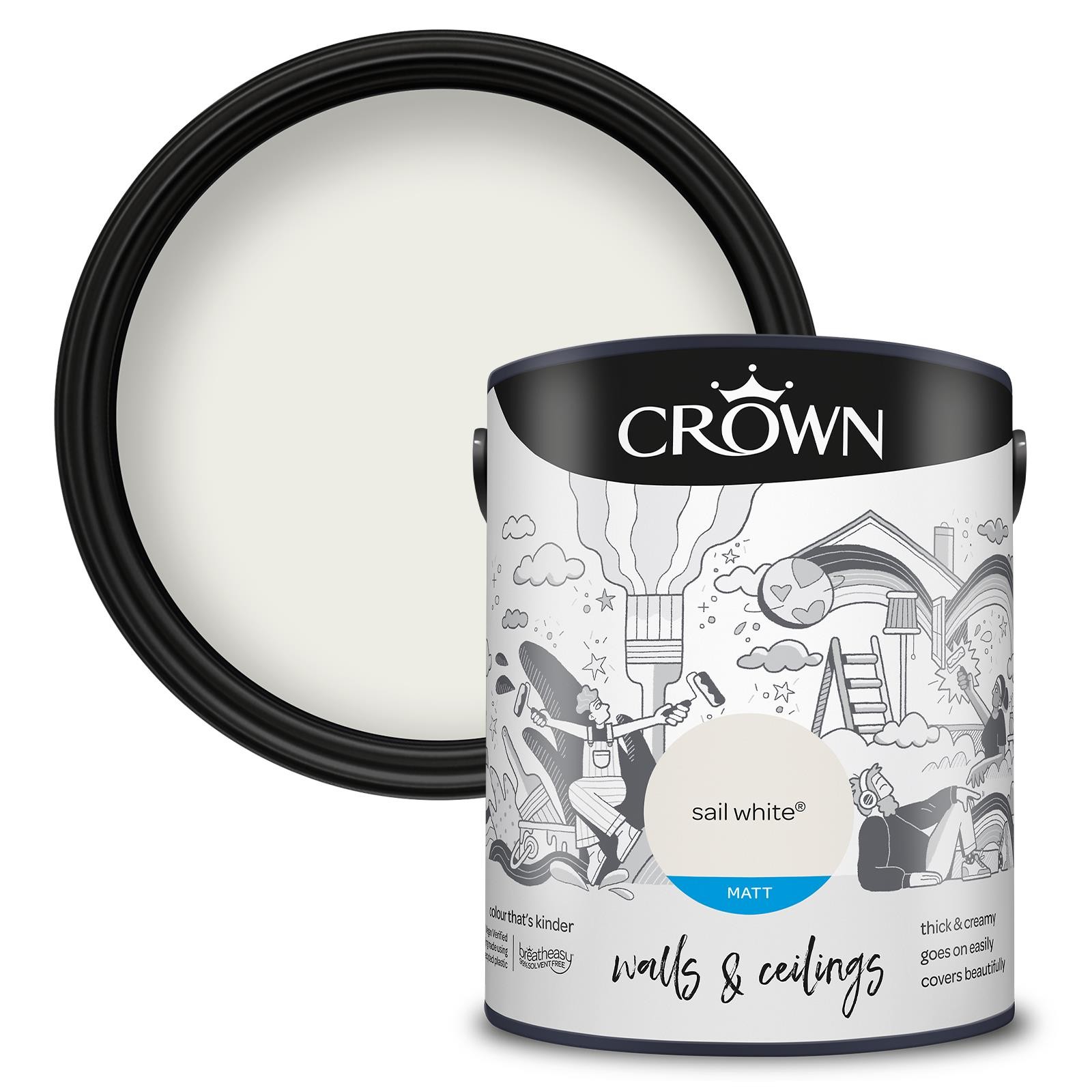 Crown Paints Crown Breatheasy Matt Emulsion Paint 5L - Sail White - Image 2