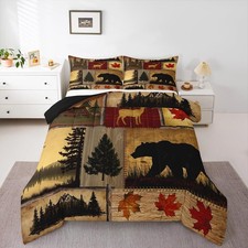 Patchwork Rustic Cabin Comforter Set King,Woodland Animal Deer Bear Bedding C...