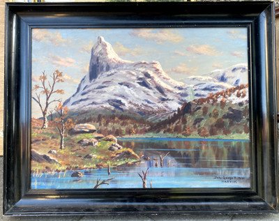 ::JOH. LAVHALT 1941 ÖLGEMÄLDE BERGLANDSCHAFT SEE NARVIK HERBSTLICH