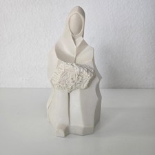Vintage Cubist Seated Lady Resin Sculpture Abstract Modern Ivory Figure 9"
