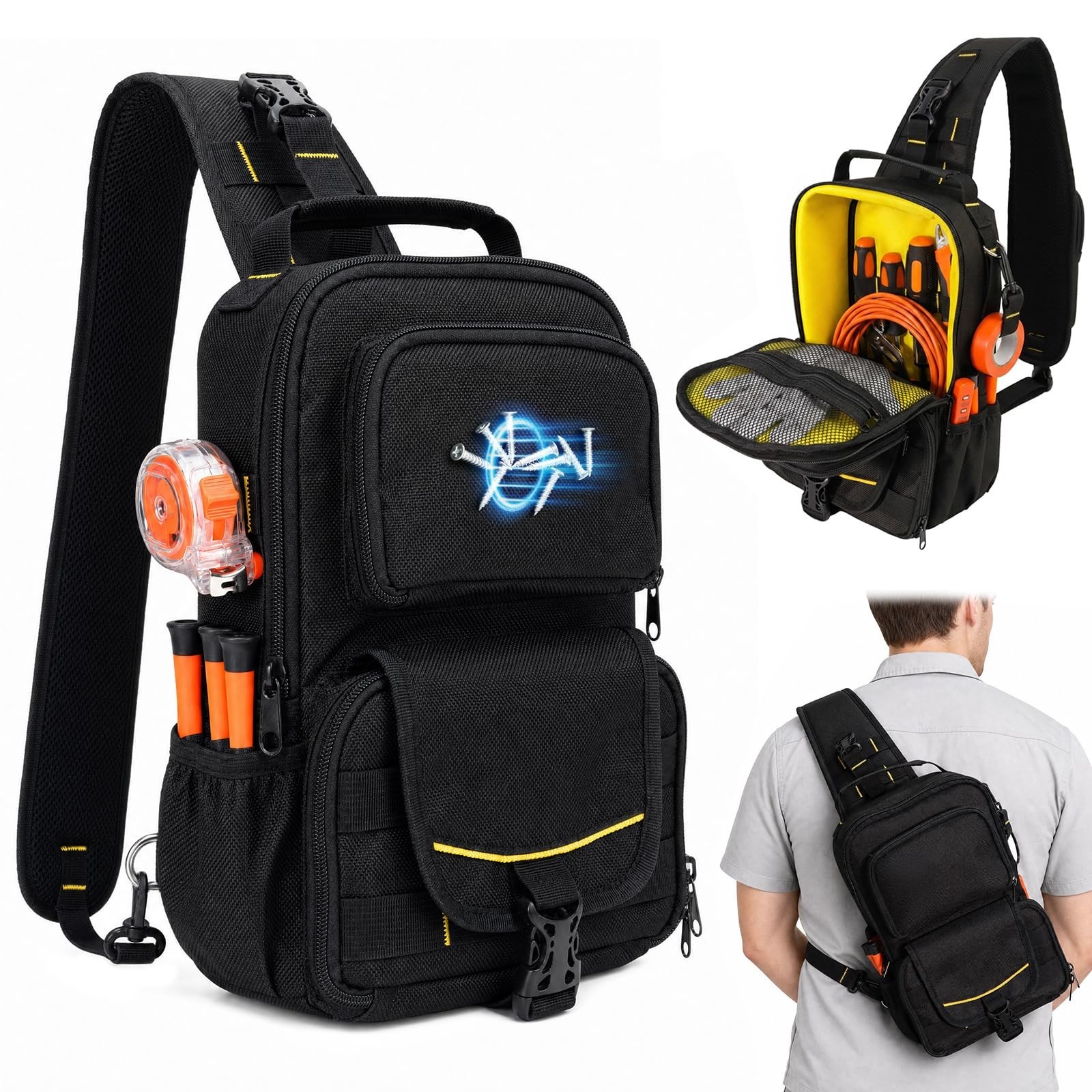 FamilyKit Electrician Tool Bag, Compact HVAC Tool Pouch for Technicians Black