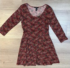 Forever 21 Paisley 3/4 Sleeve Dress - Red and Black Size M