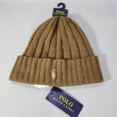 Polo Ralph Lauren Rib Knit Beanie Hat Olive Green Wool Blend Pony Logo OS Adult