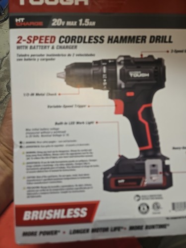 Taladro percutor inalámbrico Hyper Tough 1/2" 20V Max sin escobillas de 2 velocidades ¡Envío gratuito! - Imagen 2 de 6