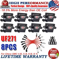 Set of 8 Ignition Coil + Spark Plug Wire For Chevy GMC 4.8L 5.3L 6.0L 8.1L UF271