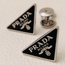 Prada 925 Silver Triangle Logo Plate Black Earrings Pair Used