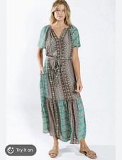 Raga Nuha Blue Floral Belted Maxi Shirt Dress | S