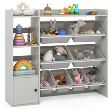 Kids Toy Storage and Bookshelf, Wooden Bookcase w/ 4 Small Boxes  4 Large Boxes