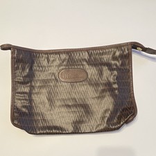 Mario Valentino Brown Logo Zip Pouch Clutch Bag Leather/PVC Made in Italy