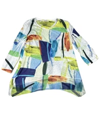 Jess & Jane Petite Medium PM Abstract Art Tunic Top Multi color 3/4 Sleeve
