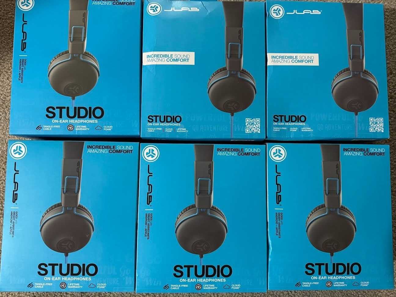 Lot of 6 JLab Studio Wired OnEar Headphones Black/Blue Great for