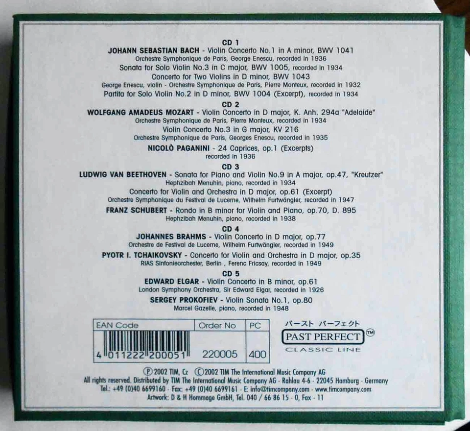 5CD Box Yehudi Menuhin: Hall of Fame incl 40 page booklet (2002) - Bild 2 von 2