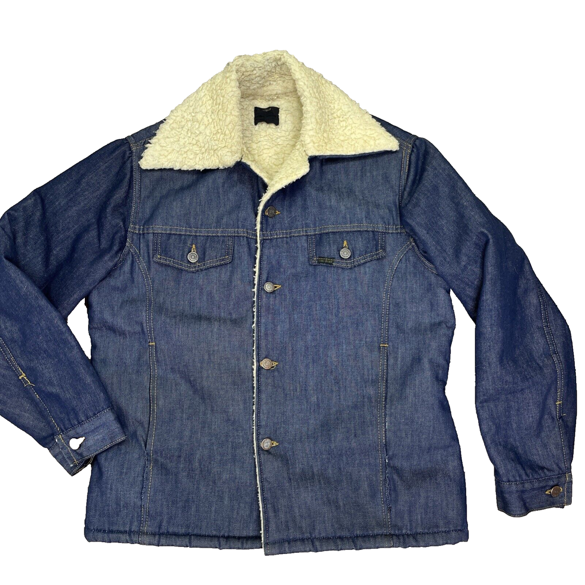 Vtg 70s Roebucks Sherpa Lined Denim Jacket Western Trucker Size