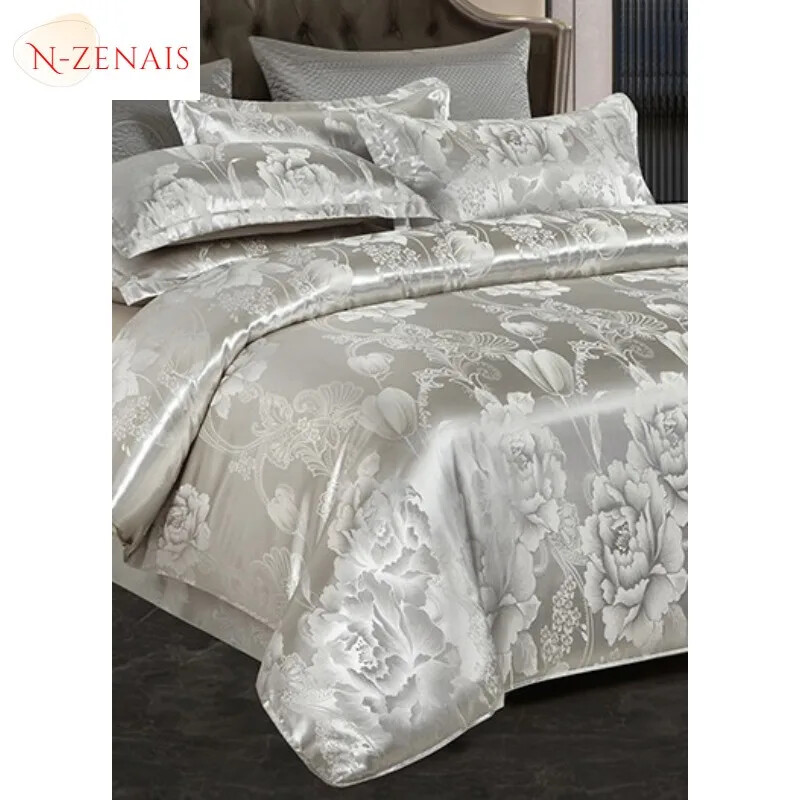 Satin Jacquard Duvet Cover 2 People Double Bed Quilt Cover Bedding Set