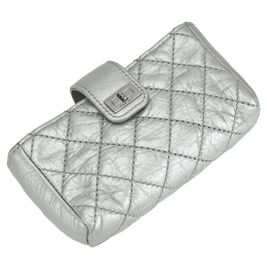 CHANEL Authentic Silver Matelasse Mini 2.55 Cosmetic Pouch  