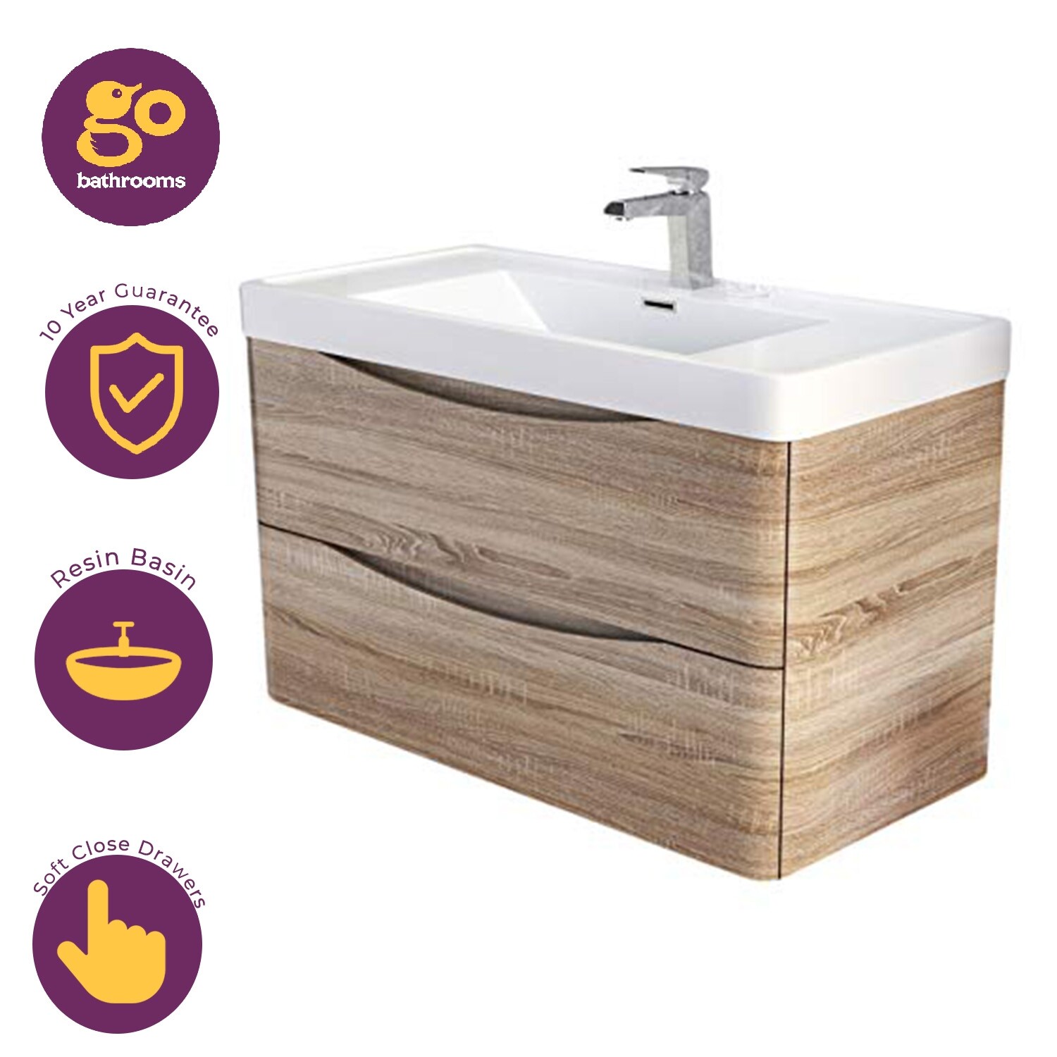 Light Wood Wall Hung Two Drawer Eaton 900mm Bathroom Vanity Unit & White Sink | eBay