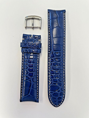 21mm Matte Blue Genuine Alligator Leather Watch Band - MADE IN USA