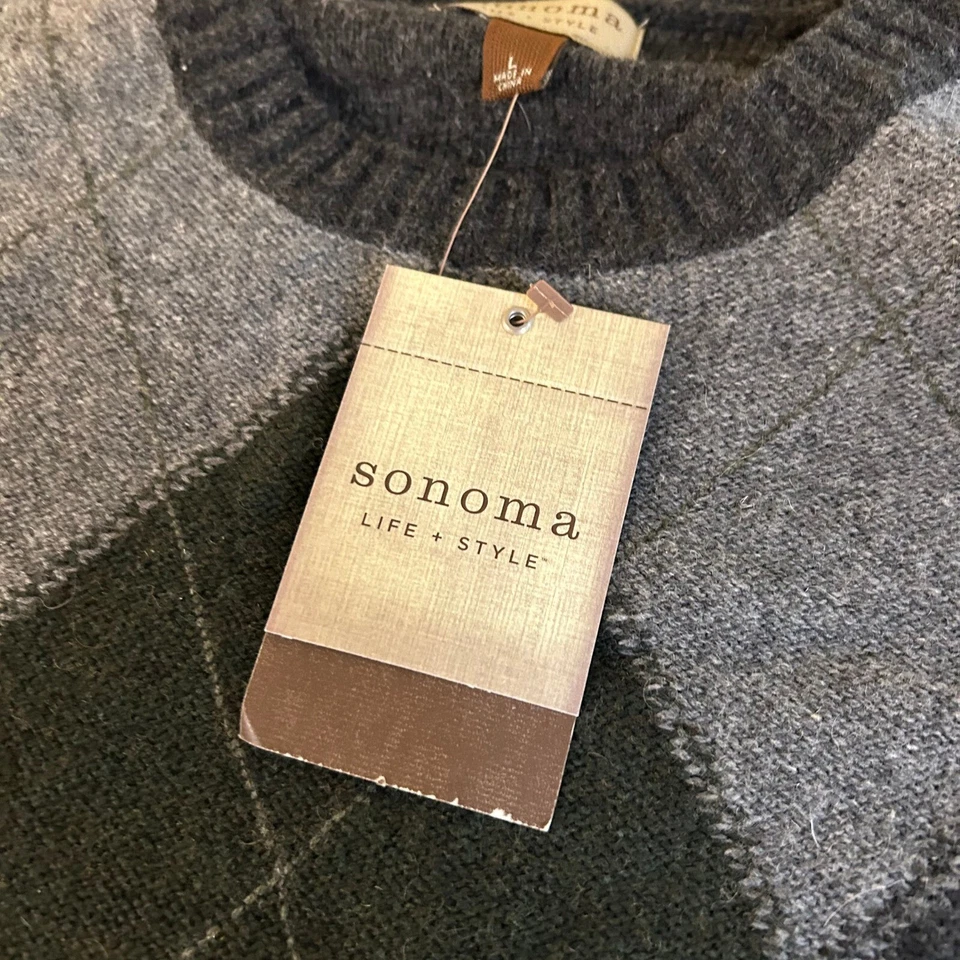 Suéter Sonoma Argyle Gris Verde Lana de Cordero Pullover Manga Larga Para Hombre Grande Nuevo con Etiquetas Foto 3 de 4
