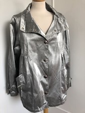 Et Dieu Crea La Femme Stunning Silver Linen Showerproof Mac Jacket Coat Size 44