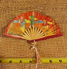 Miniature children's hand fan, made in Taiwan; wood, paper