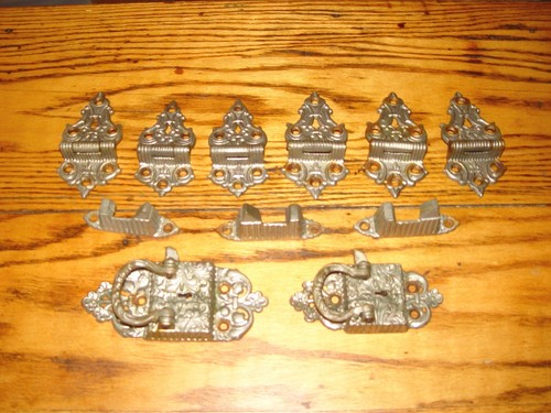 Vintage Ornate Nickel-Plated Ice Box Hardware - Lft Latches, Keepers, Hinges