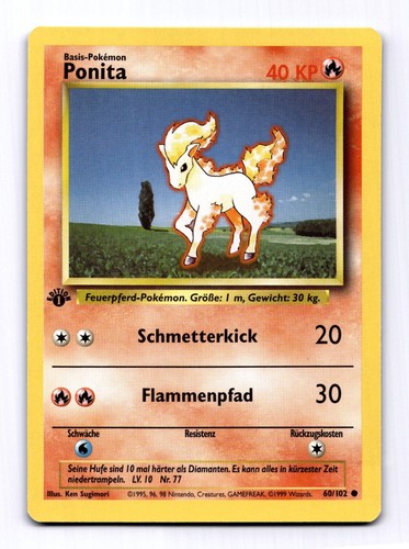 Pokemon Base Set 1st Edition German Ponyta (Ponita) 60/102 LP/NM - 第 1/2 張圖片