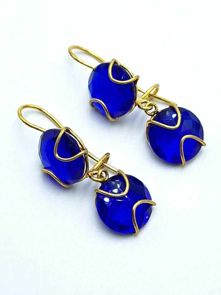 Orecchini pendenti Cristalli  Zaffiro In Argento 925 Placcato In ORO GIALLO  - Immagine 2 di 4