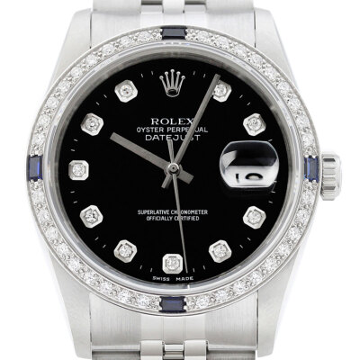 Rolex Herren Datejust 16234 18K Gold & Stahl Schwarz Diamant Saphir Jubiläum Uhr