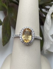 Sterling Silver Genuine Citrine Cz Halo Ring NWT Size 8