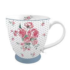 Kaffeebecher Rosenmuster Porzellan große Tasse Teetasse m. Rosen 400 ml