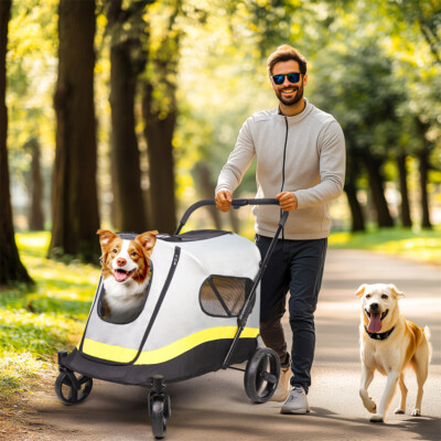 GGW Hundewagen Bis 50kg - Klappbarer Buggy Mit Luftlosen Reifen | 110x45x26cm Liegefläche | Für Große & Seniore Hunde