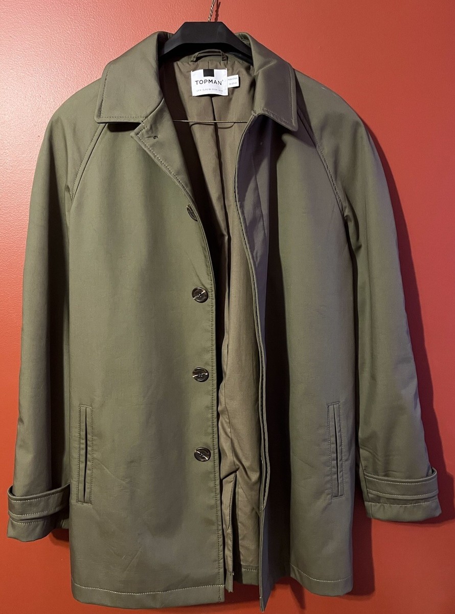 TOPMAN Men's Trench Coat Olive Green Collar Jacket Size US/UK Medium Button  Up