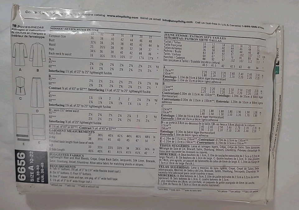 Simplicity New Look 6656 Uncut Sewing Pattern Top Pants Sash Size 10-22 - Image 3 of 4