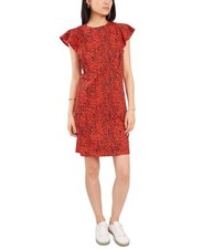 Vince Camuto Women's Leopard Print T-Shirt Dress Red Flutter Sleeves Size M NEW