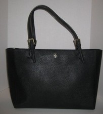 TORY BURCH LARGE YORK BUCKLE TOTE SAFFIANO LEATHER BAG BLACK 295 