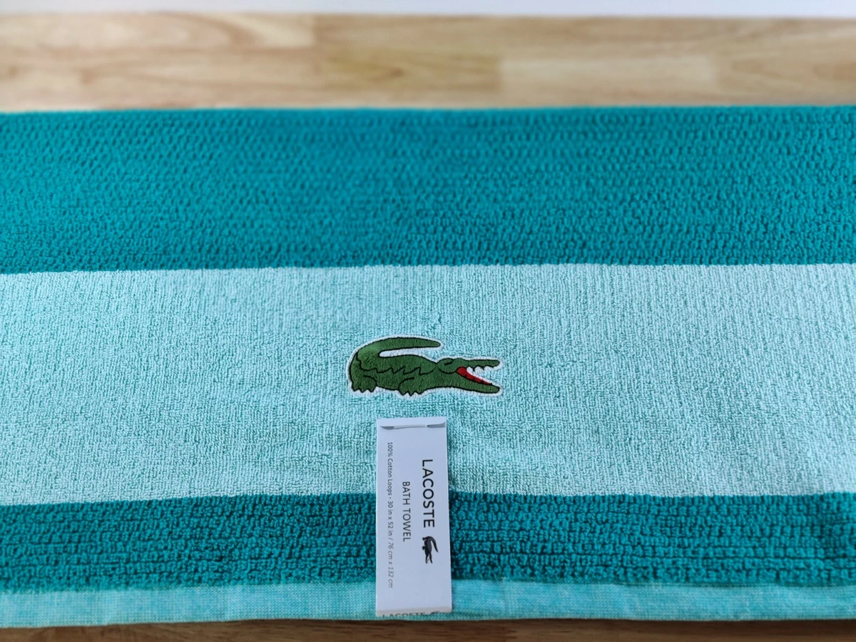 (SET OF 4) Lacoste Logo Bath Towel 100% Cotton 30x52 Teal